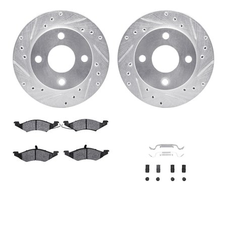 DYNAMIC FRICTION CO 7512-55030, Rotors-Drilled and Slotted-Silver w/ 5000 Advanced Brake Pads incl. Hardware, Zinc Coat 7512-55030